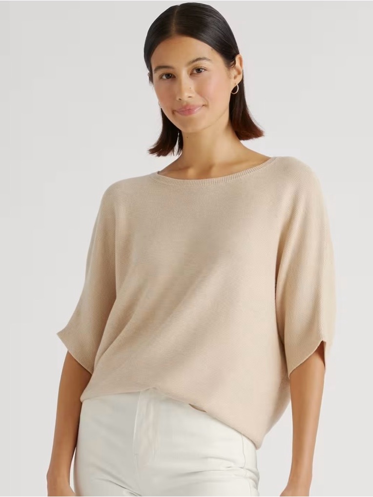 Quince Cream Scoop-Neck Lightweight Knit Sweater